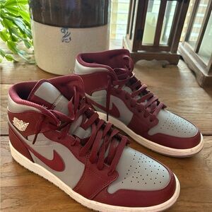 LIKE NEW Nike Air Jordan 1 Mid - Burgundy and Gray Men’s Sneakers
